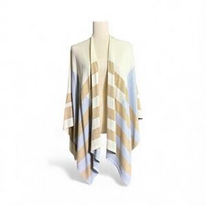 J McLaughlin Cream Tan Blue Open Cardigan One Size 1034